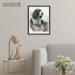 "Artery8 Watercolour English Springer Spaniel Dog Framed Canvas Wall Art Print - Size: W12"" x H16""" - thumbnail 3