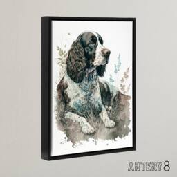 "Artery8 Watercolour English Springer Spaniel Dog Framed Canvas Wall Art Print - Size: W12"" x H16""" - thumbnail 2