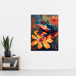 "Artery8 Tropical Blue Frog On Orange Flower Striking Oil Painting Amazon Jungle Extra Large XL Wall Art Poster Print - Size: W24"" x H32""" - thumbnail 4