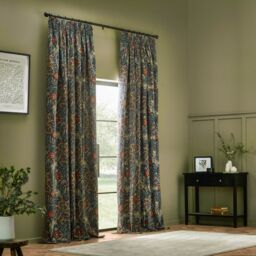 Morris & Co Seaweed Printed Velvet Room Darkening Pencil Pleat Curtains in Indigo - Size: 117 cm width x 137 cm drop - thumbnail 7
