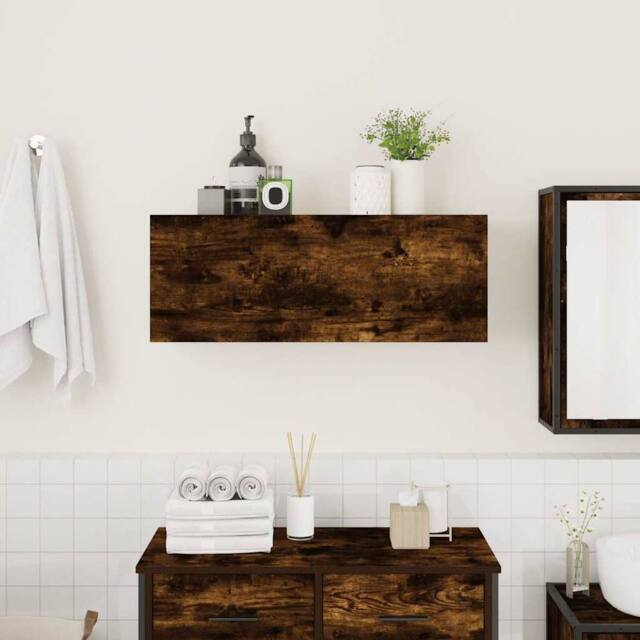 Berkfield Home Decorative Bathroom Wall Cabinet Smoked Oak 80x25x30 cm Engineere in Brown - Size: 80 x 25 x 30 cm - image 1