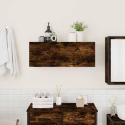 Berkfield Home Decorative Bathroom Wall Cabinet Smoked Oak 80x25x30 cm Engineere in Brown - Size: 80 x 25 x 30 cm - thumbnail 1