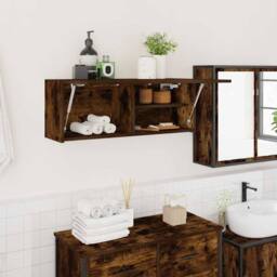 Berkfield Home Decorative Bathroom Wall Cabinet Smoked Oak 80x25x30 cm Engineere in Brown - Size: 80 x 25 x 30 cm - thumbnail 2