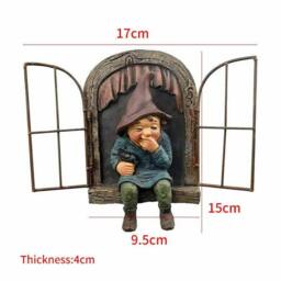 NESTLUNE F Garden Ornaments-Gnome Statue Elf Out The Door Tree in Brown - Size: 100 cm x 15 cm - thumbnail 2