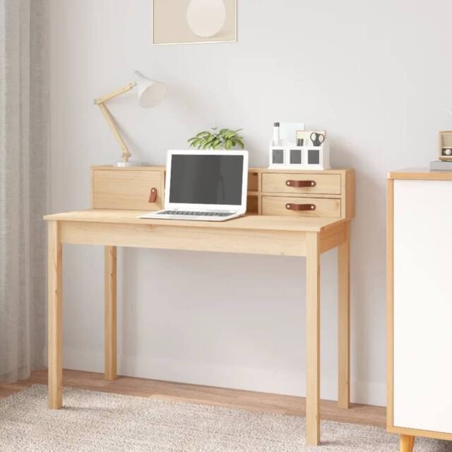 Berkfield Home Desk 110x50x93 cm Solid Wood Pine in Brown - Size: 110 x 50 x 93 cm - image 1