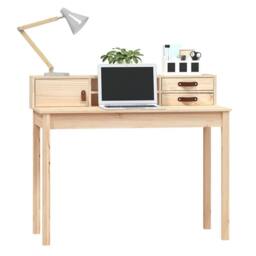 Berkfield Home Desk 110x50x93 cm Solid Wood Pine in Brown - Size: 110 x 50 x 93 cm - thumbnail 4