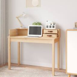 Berkfield Home Desk 110x50x93 cm Solid Wood Pine in Brown - Size: 110 x 50 x 93 cm - thumbnail 3