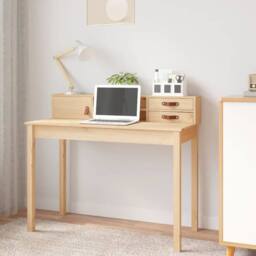 Berkfield Home Desk 110x50x93 cm Solid Wood Pine in Brown - Size: 110 x 50 x 93 cm - thumbnail 1