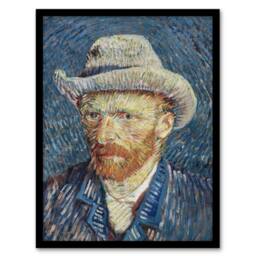 "Artery8 Self Portrait Grey Felt Hat Van Gogh Vintage Framed Wall Art Print in Blue - Size: W12"" x H16""" - thumbnail 1