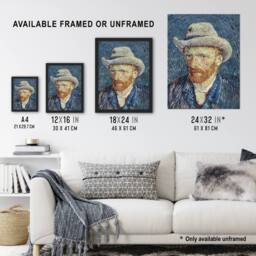 "Artery8 Self Portrait Grey Felt Hat Van Gogh Vintage Framed Wall Art Print in Blue - Size: W12"" x H16""" - thumbnail 3