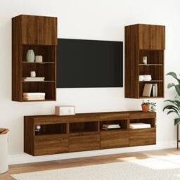 Berkfield Home TV Wall Cabinet with LED Lights Brown Oak 40x30x40 cm - Size: 40 x 30 x 40 cm - thumbnail 6
