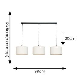 ValueLights Reni Cream Boucle Drum Shade 3 Drop Bar Black Diner Ceiling Light with LED Bulbs - thumbnail 8