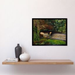 "Artery8 Wall Art Print John Everett Millais Ophelia Shakespeare Nature Landscape River Death Cropped Fine Art Framed in Green - Size: W12"" x H16""" - thumbnail 2