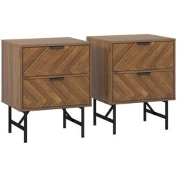 NESTLUNE Bedside Table Set of 2, Side Tables with Metal Legs, Walnut in Brown - Size: 100 cm x 15 cm