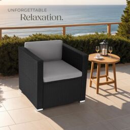 tectake Rattan Garden Armchair Lignano in Black - Size: 1 Seater - thumbnail 7