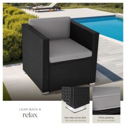 tectake Rattan Garden Armchair Lignano in Black - Size: 1 Seater - thumbnail 4