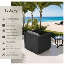 tectake Rattan Garden Armchair Lignano in Black - Size: 1 Seater - thumbnail 2