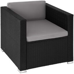 tectake Rattan Garden Armchair Lignano in Black - Size: 1 Seater