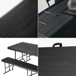 Novecrafto Folding Table & Folding Bench Seat Set Plastic Surfaces & Steel Frames in Black - thumbnail 8