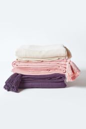 Homescapes Cotton Rajput Ribbed Throw in Natural - Size: 150 cm x 200 cm - thumbnail 6