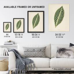Artery8 Vintage Botanical Tiger Plant Leaf Fawcett Framed Wall Art Print in Beige - Size: A4 - thumbnail 3