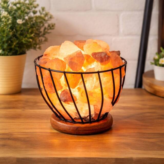 Dragodirect Himalayan Rock Salt Metal Basket Lamp Natural Crystal Night Light in Orange - image 1