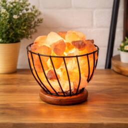 Dragodirect Himalayan Rock Salt Metal Basket Lamp Natural Crystal Night Light in Orange