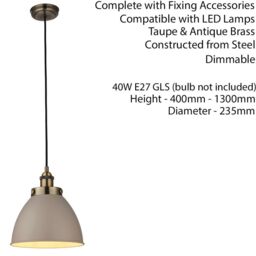 Loops Hanging Ceiling Pendant Light GREY & TARNISHED BRASS Industrial Lamp Bulb Holder - thumbnail 2