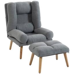 HOMCOM Recliner with Footstool, Reclining Chair with Adjustable Back, Grey - thumbnail 2