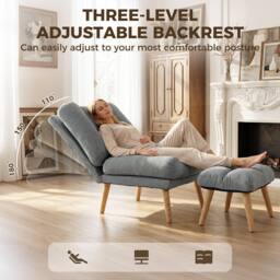 HOMCOM Recliner with Footstool, Reclining Chair with Adjustable Back, Grey - thumbnail 4