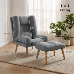 HOMCOM Recliner with Footstool, Reclining Chair with Adjustable Back, Grey - thumbnail 3