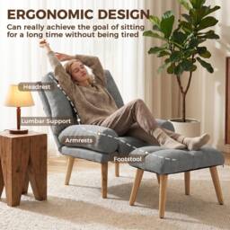 HOMCOM Recliner with Footstool, Reclining Chair with Adjustable Back, Grey - thumbnail 6