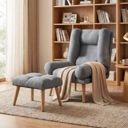HOMCOM Recliner with Footstool, Reclining Chair with Adjustable Back, Grey