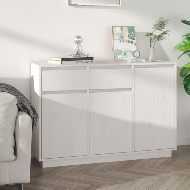 Berkfield Home Sideboard White 110x34x75 cm Solid Wood Pine - Size: 110 x 34 x 75 cm - image 1