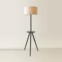 ValueLights Desmond Side Table Tripod Floor Lamp with Natural Linen Lamp Shade in Black - thumbnail 3
