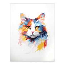 "Artery8 Wall Art Print Calico Cat Lover Gift Pet Portrait Orange Blue Artwork Painting Poster - Size: W24"" x H32""" - thumbnail 1