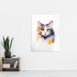 "Artery8 Wall Art Print Calico Cat Lover Gift Pet Portrait Orange Blue Artwork Painting Poster - Size: W24"" x H32""" - thumbnail 4