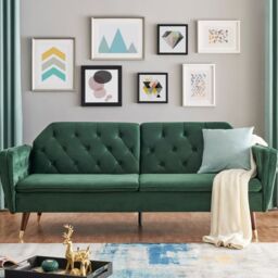 Bravich LTD Victoria Sofa Bed 3 Seater Velvet Click Clack in Green - thumbnail 1