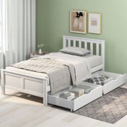 Matteo Wooden Solid White Pine Storage Bed With Drawers Bed Furniture Frame For Adults - Size: Single Fitted