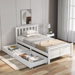 Matteo Wooden Solid White Pine Storage Bed With Drawers Bed Furniture Frame For Adults - Size: Single Fitted - thumbnail 7