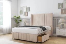 "Comfort Beds Serena Naples Divan Base 2 Drawers - 54"" Wingback-Footboard in Light Sand - Size: Double" - thumbnail 1