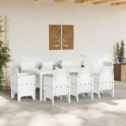Berkfield Home 9 Piece Garden Dining Set White Poly Rattan - thumbnail 3