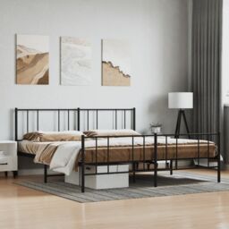 Berkfield Home Metal Bed Frame with Headboard & Footboard Black 193x203 cm - thumbnail 1