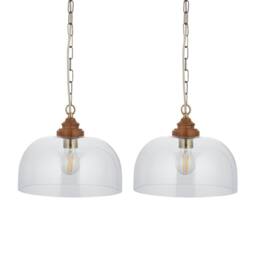 First Choice Lighting Set of 2 Rutherford - Antique Brass with Wood Ceiling Pendant Lights in Bronze - thumbnail 1
