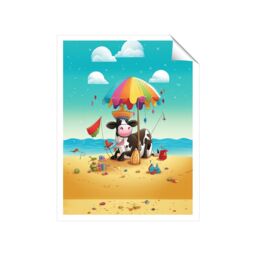 "Warren Reed - Designer Cow On A Beach Holiday Unframed Art Print - Size: W24"" x H36""" - thumbnail 2