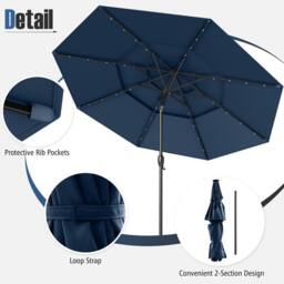 Costway 297cm Solar Patio Umbrella Market Sunshade w/32 LED Lights in Navy - thumbnail 5