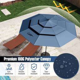 Costway 297cm Solar Patio Umbrella Market Sunshade w/32 LED Lights in Navy - thumbnail 7