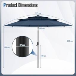 Costway 297cm Solar Patio Umbrella Market Sunshade w/32 LED Lights in Navy - thumbnail 2