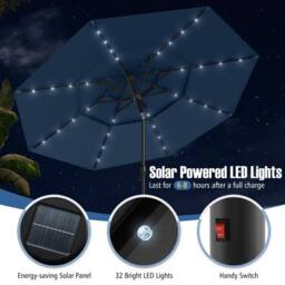 Costway 297cm Solar Patio Umbrella Market Sunshade w/32 LED Lights in Navy - thumbnail 8