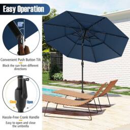 Costway 297cm Solar Patio Umbrella Market Sunshade w/32 LED Lights in Navy - thumbnail 4